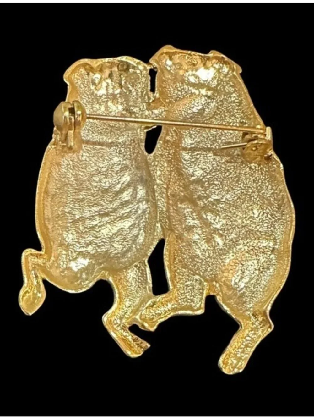 Dancing Pig Couple Gold-Tone Vintage Brooch Pin Fun Whimsical Jewelry Gift For A